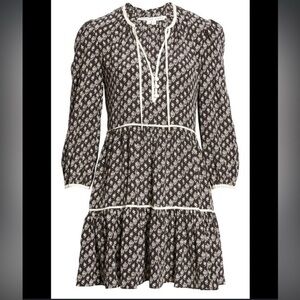 Veronica Beard. Hawken Floral Silk Tiered Dress. Black & White Floral. Size 8.